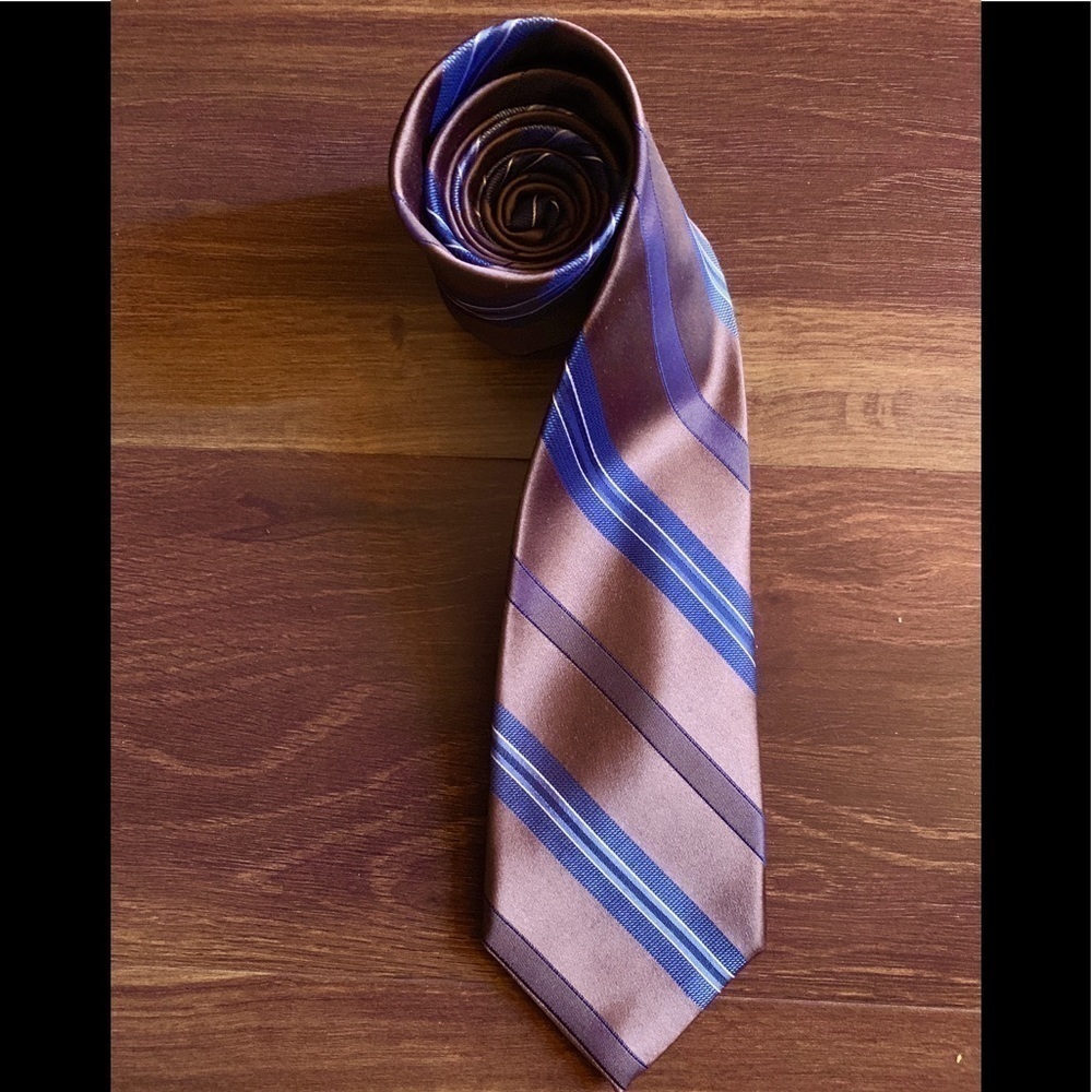 CALVIN KLEIN Brown Silk Stripes Necktie